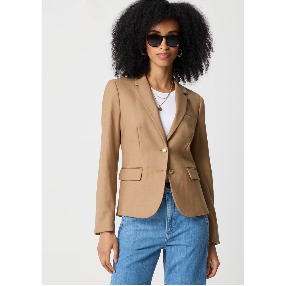 NEW! J. Crew Original Schoolboy Blazer Jacket Wool Blend Camel Brown SZ 0